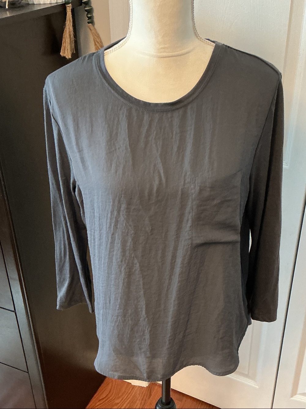 H&M Women's Long-Sleeve Crewneck Top in Charcoal Gray